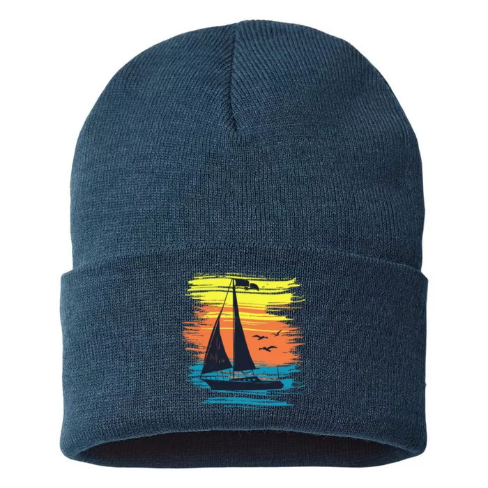 Retro Sail Boat Sailing Graphic Sustainable Knit Beanie