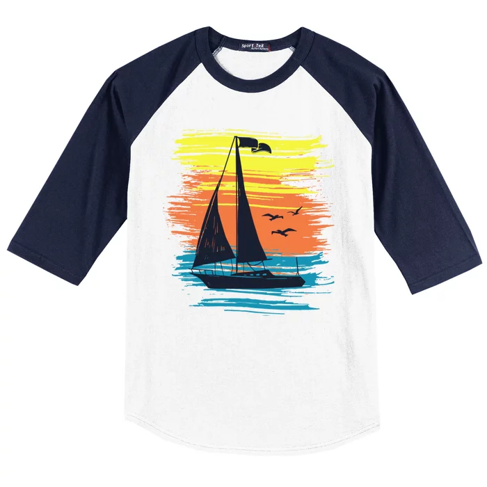 Retro Sail Boat Sailing Graphic Baseball Sleeve Shirt