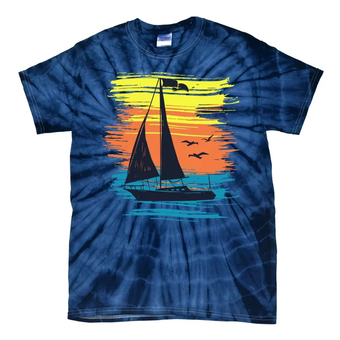 Retro Sail Boat Sailing Graphic Tie-Dye T-Shirt