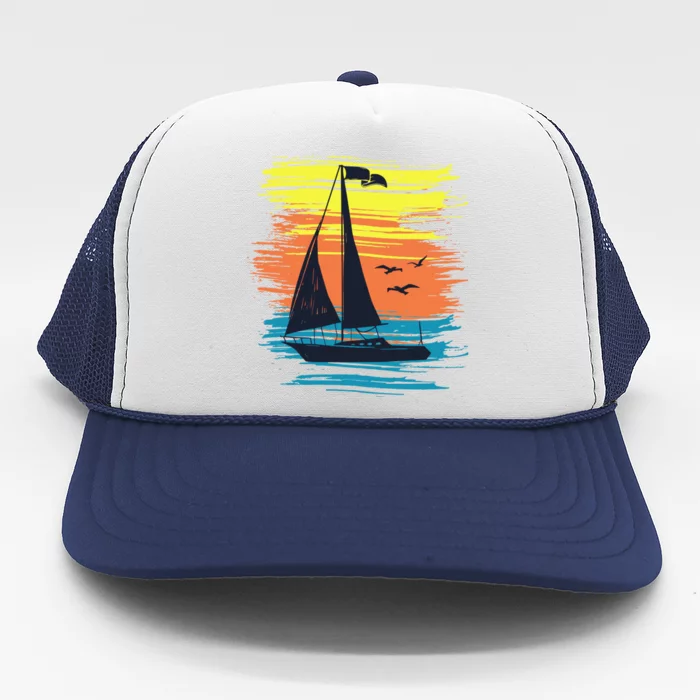 Retro Sail Boat Sailing Graphic Trucker Hat