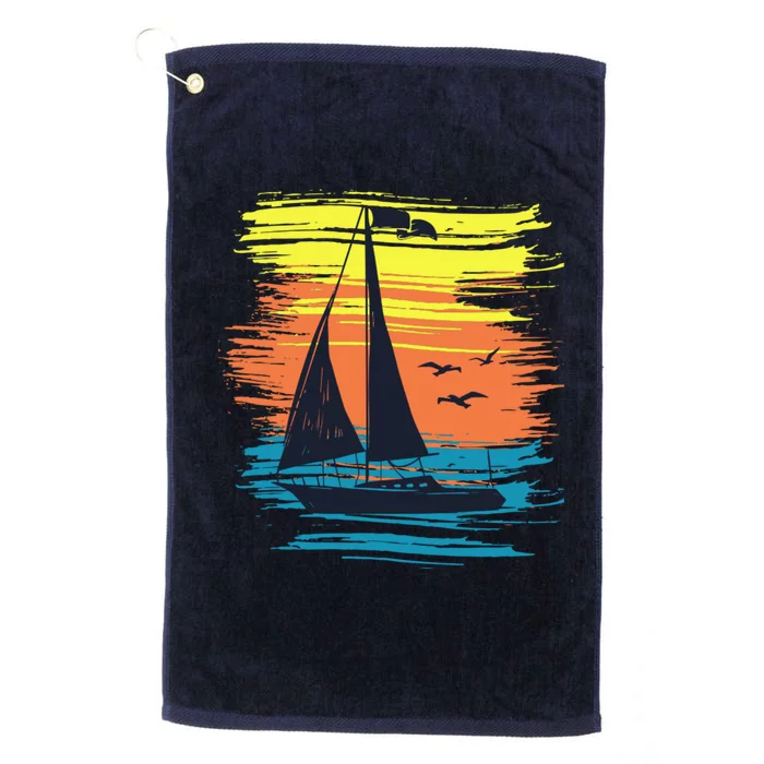 Retro Sail Boat Sailing Graphic Platinum Collection Golf Towel