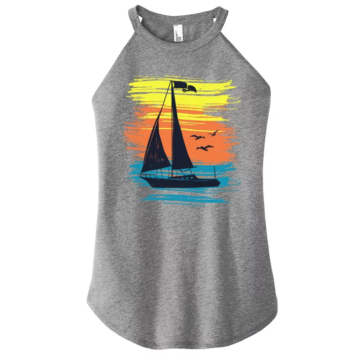 Retro Sail Boat Sailing Graphic Women’s Perfect Tri Rocker Tank