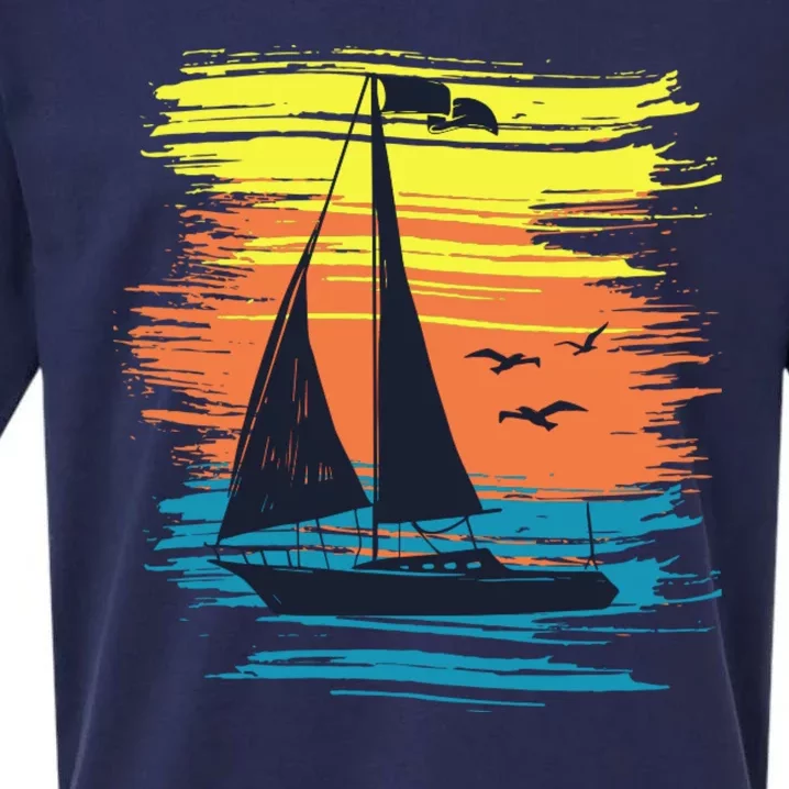 Retro Sail Boat Sailing Graphic Sueded Cloud Jersey T-Shirt