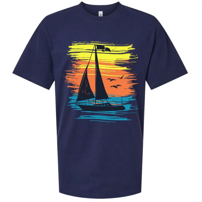 Retro Sail Boat Sailing Graphic Sueded Cloud Jersey T-Shirt