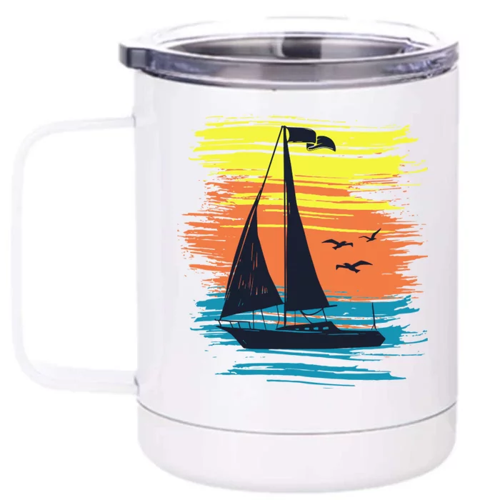 Retro Sail Boat Sailing Graphic Front & Back 12oz Stainless Steel Tumbler Cup