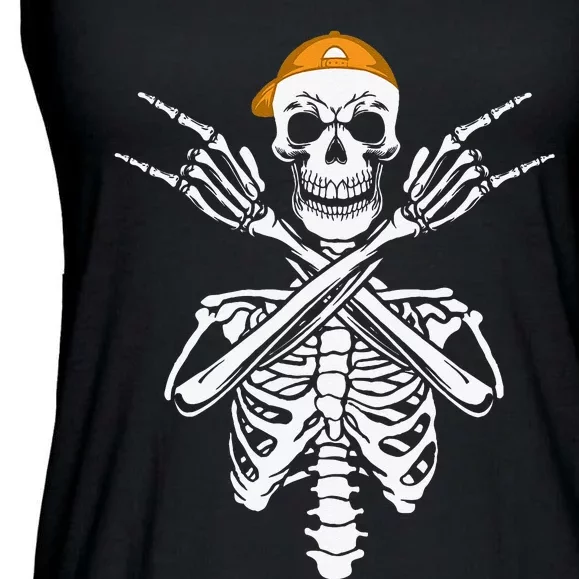 Rocker Skeleton Cap Skater Halloween Hand Rock Ladies Essential Flowy Tank