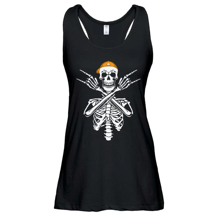 Rocker Skeleton Cap Skater Halloween Hand Rock Ladies Essential Flowy Tank