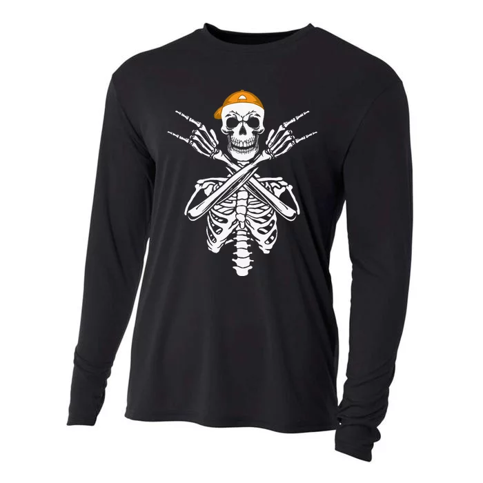 Rocker Skeleton Cap Skater Halloween Hand Rock Cooling Performance Long Sleeve Crew