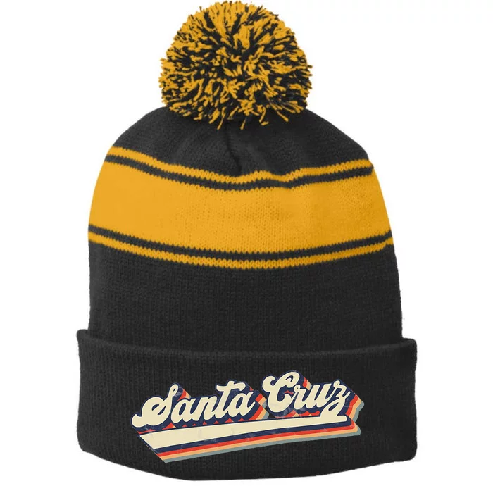 Retro Santa Cruz California Saying Surfer Stripe Pom Pom Beanie