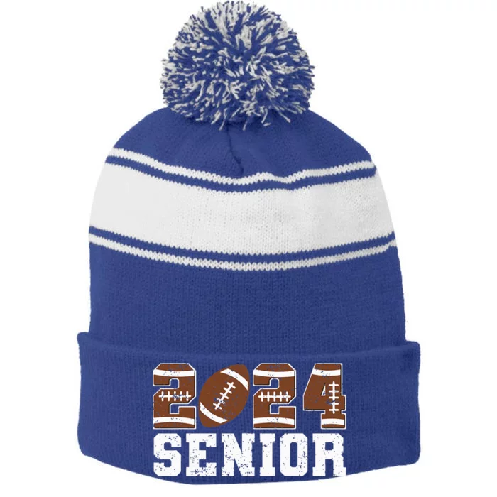 Retro Senior Class Of 2024 Football Player Graduation Gifts Stripe Pom Pom Beanie