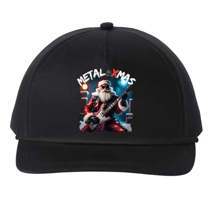 Rocker Santa Claus Merry Xmas Playing Rock Guitar Gift Snapback Five-Panel Rope Hat