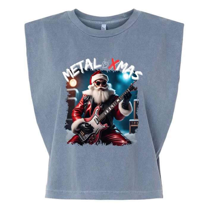 Rocker Santa Claus Merry Xmas Playing Rock Guitar Gift Garment-Dyed Women's Muscle Tee