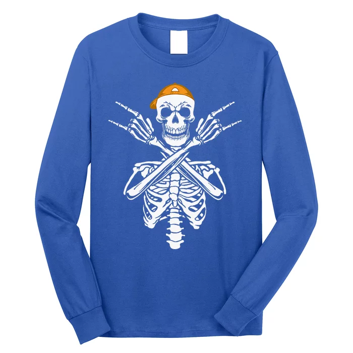 Rocker Skeleton Cap Skater Halloween Hand Rock Long Sleeve Shirt