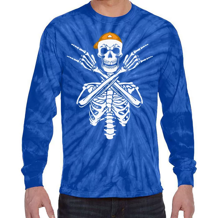 Rocker Skeleton Cap Skater Halloween Hand Rock Tie-Dye Long Sleeve Shirt