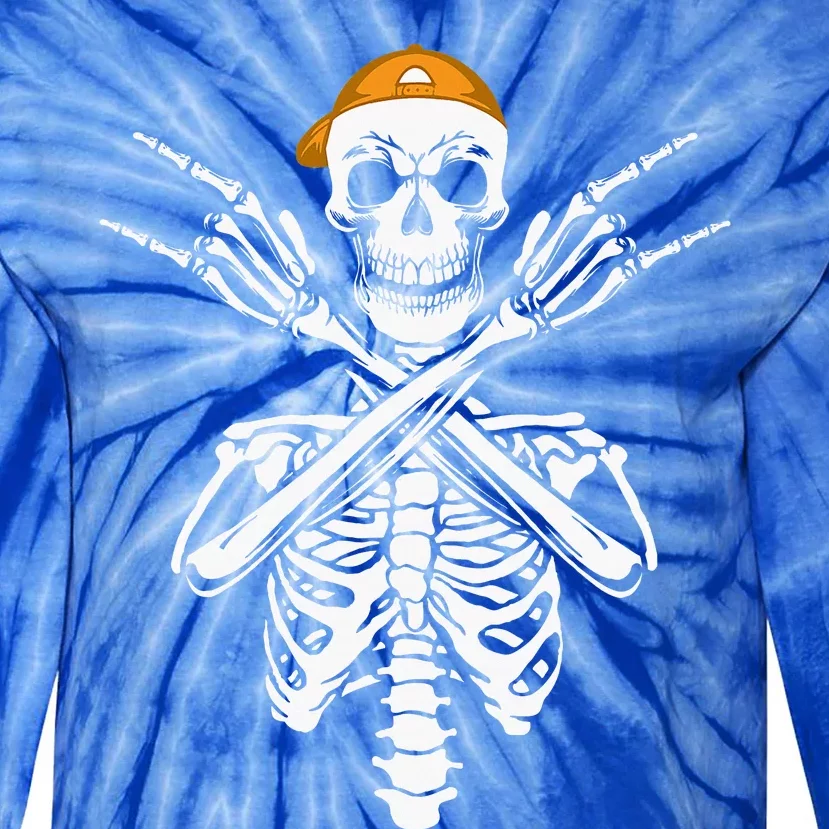 Rocker Skeleton Cap Skater Halloween Hand Rock Tie-Dye Long Sleeve Shirt