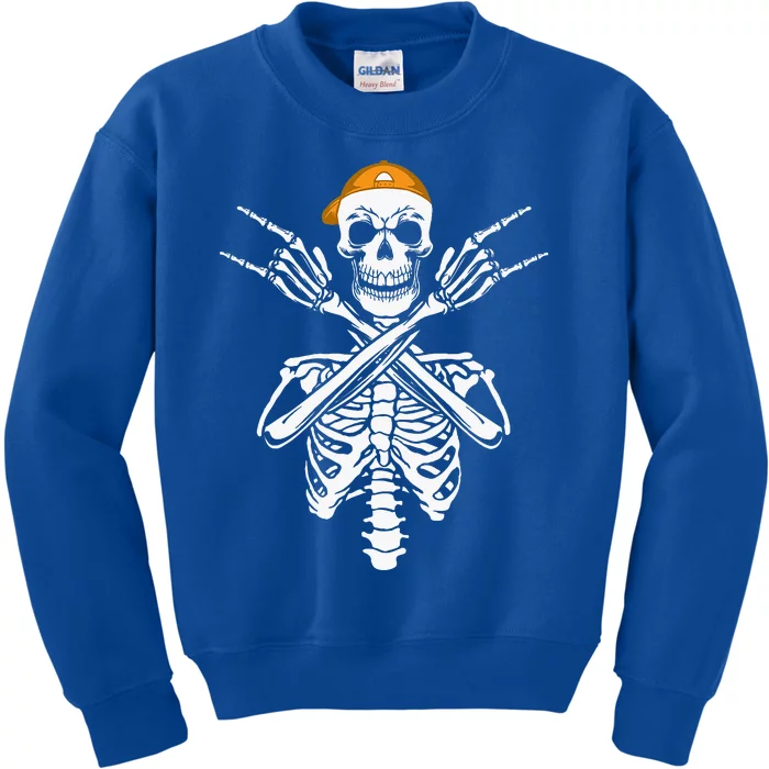 Rocker Skeleton Cap Skater Halloween Hand Rock Kids Sweatshirt