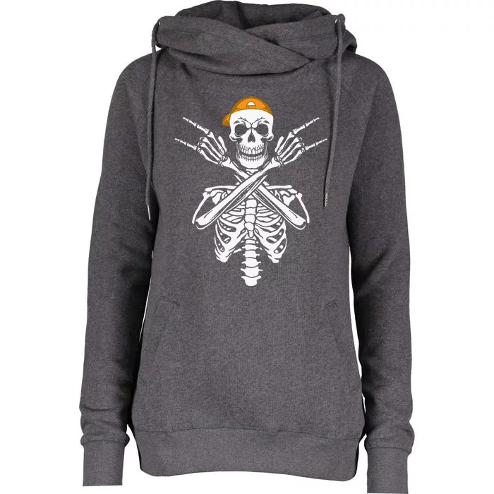 Rocker Skeleton Cap Skater Halloween Hand Rock Womens Funnel Neck Pullover Hood