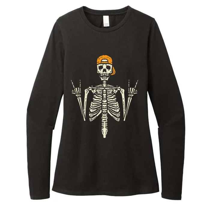 Rocker Skeleton Cap Skater Cool Halloween Punk Rock Womens CVC Long Sleeve Shirt