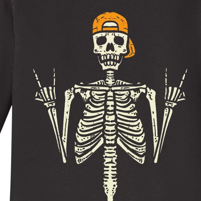 Rocker Skeleton Cap Skater Cool Halloween Punk Rock Baby Long Sleeve Bodysuit