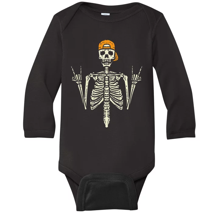 Rocker Skeleton Cap Skater Cool Halloween Punk Rock Baby Long Sleeve Bodysuit