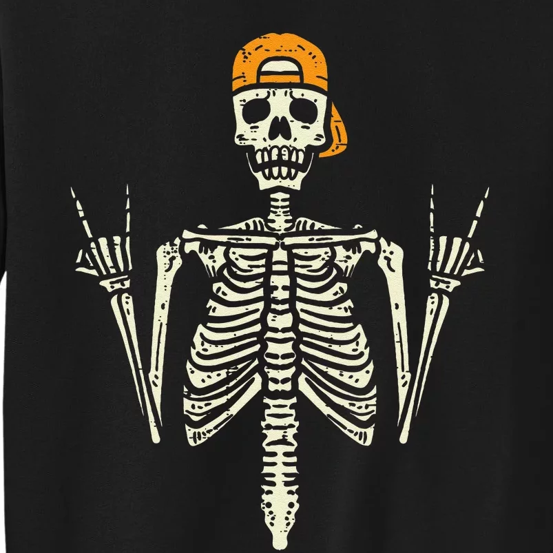 Rocker Skeleton Cap Skater Cool Halloween Punk Rock Tall Sweatshirt