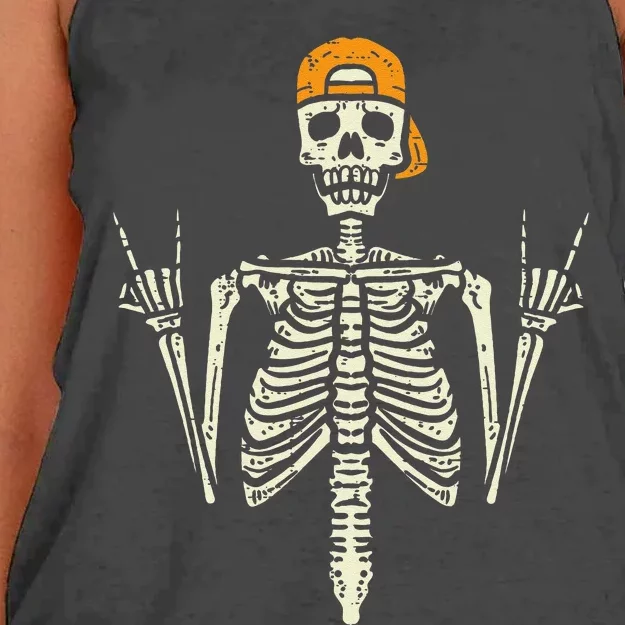 Rocker Skeleton Cap Skater Cool Halloween Punk Rock Women's Knotted Racerback Tank