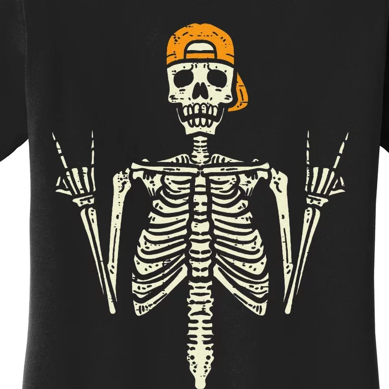 Rocker Skeleton Cap Skater Cool Halloween Punk Rock Women's T-Shirt