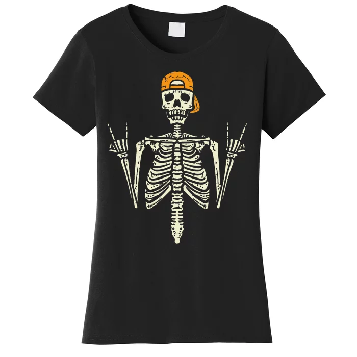 Rocker Skeleton Cap Skater Cool Halloween Punk Rock Women's T-Shirt