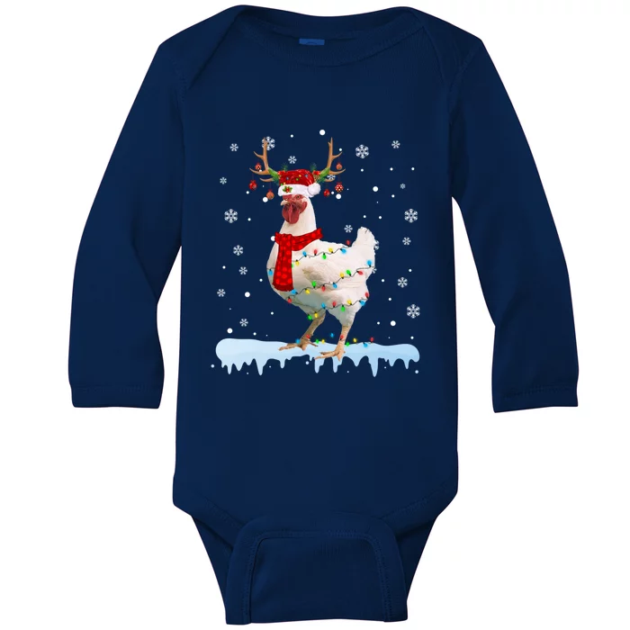 Reindeer Santa Chicken Christmas Lights Meaningful Gift Baby Long Sleeve Bodysuit