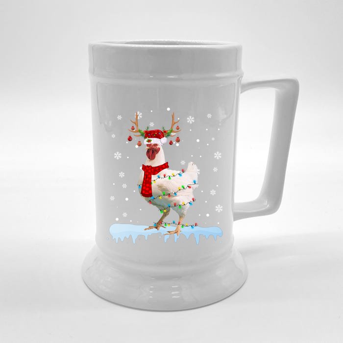 Reindeer Santa Chicken Christmas Lights Meaningful Gift Front & Back Beer Stein