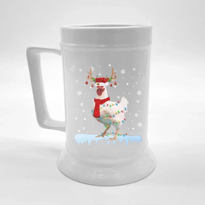 Reindeer Santa Chicken Christmas Lights Meaningful Gift Front & Back Beer Stein