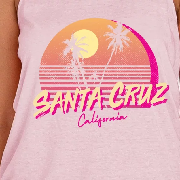 Retro Santa Cruz California Beach Sunset Gift Women's Knotted Racerback Tank