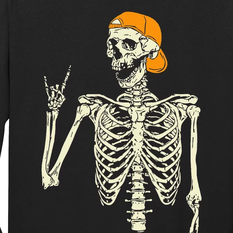 Rocker Skeleton Cap Skater Cool Halloween Punk Rock Long Sleeve Shirt