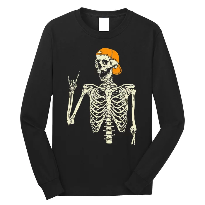 Rocker Skeleton Cap Skater Cool Halloween Punk Rock Long Sleeve Shirt