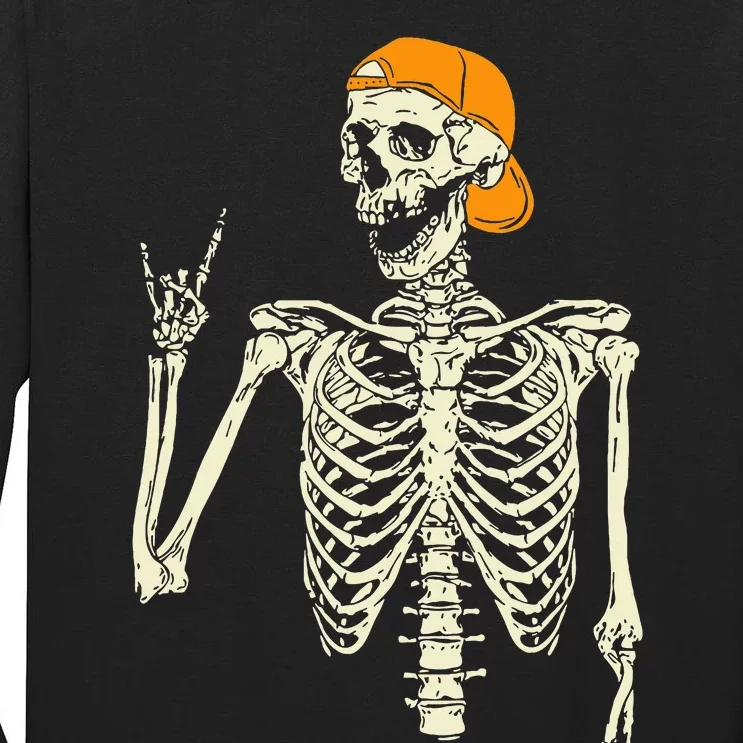 Rocker Skeleton Cap Skater Cool Halloween Punk Rock Tall Long Sleeve T-Shirt