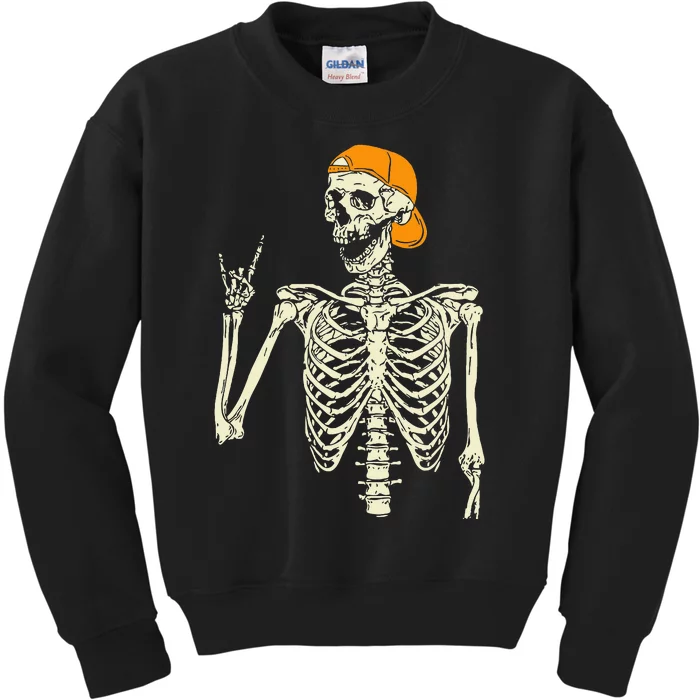 Rocker Skeleton Cap Skater Cool Halloween Punk Rock Kids Sweatshirt