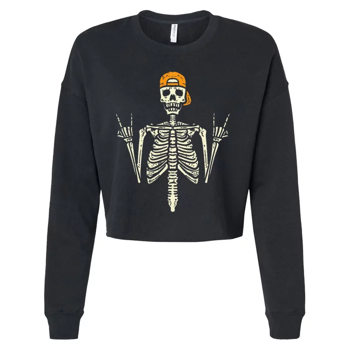 Rocker Skeleton Cap Skater Cool Halloween Punk Rock Cropped Pullover Crew