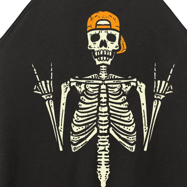 Rocker Skeleton Cap Skater Cool Halloween Punk Rock Women’s Perfect Tri Rocker Tank