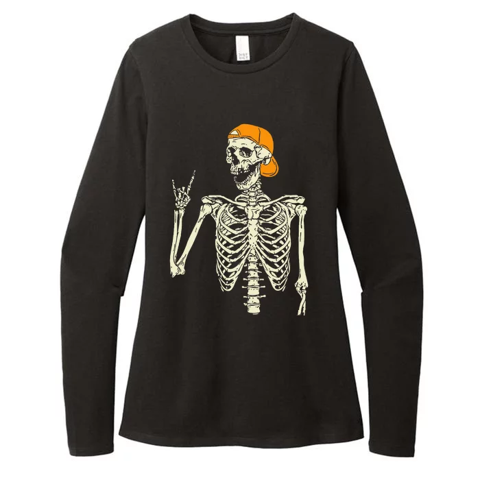 Rocker Skeleton Cap Skater Cool Halloween Punk Rock Womens CVC Long Sleeve Shirt