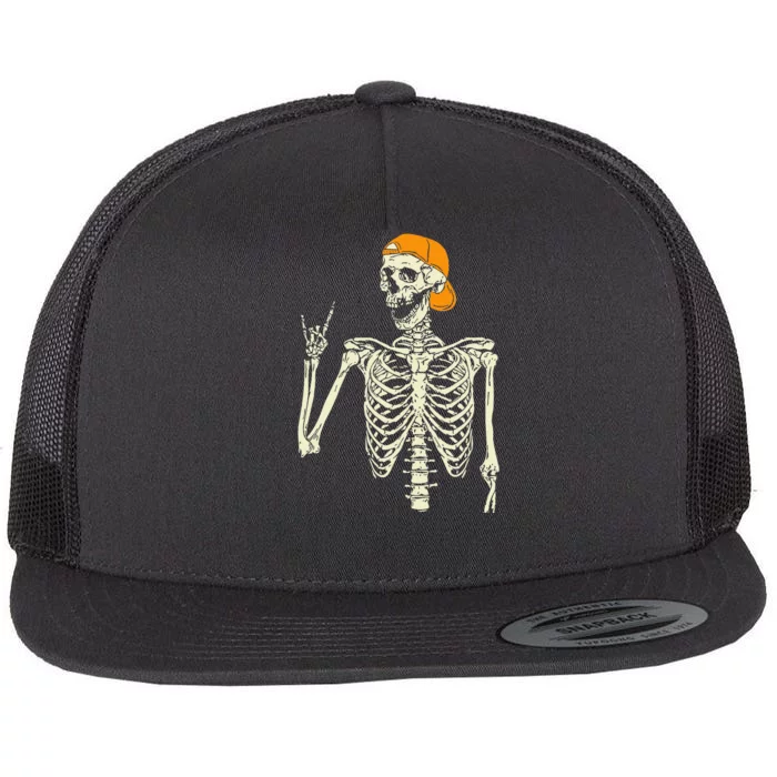 Rocker Skeleton Cap Skater Cool Halloween Punk Rock Flat Bill Trucker Hat