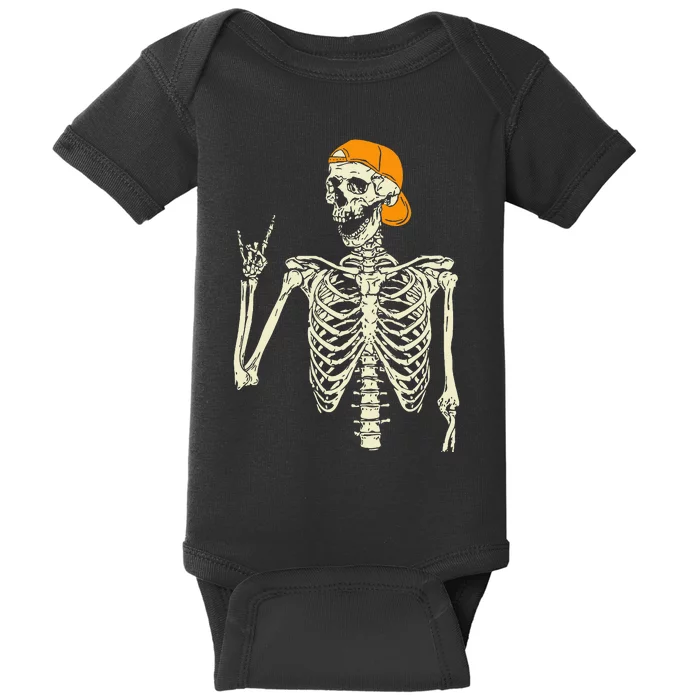 Rocker Skeleton Cap Skater Cool Halloween Punk Rock Baby Bodysuit