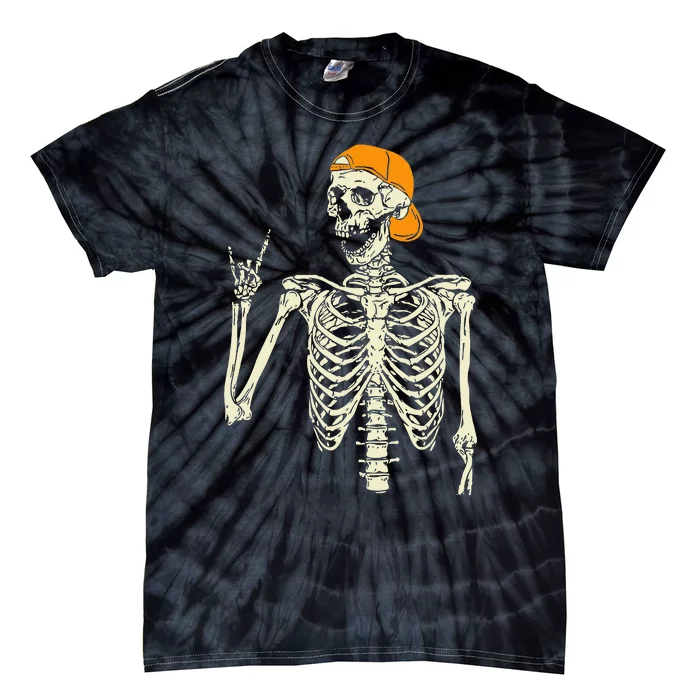 Rocker Skeleton Cap Skater Cool Halloween Punk Rock Tie-Dye T-Shirt