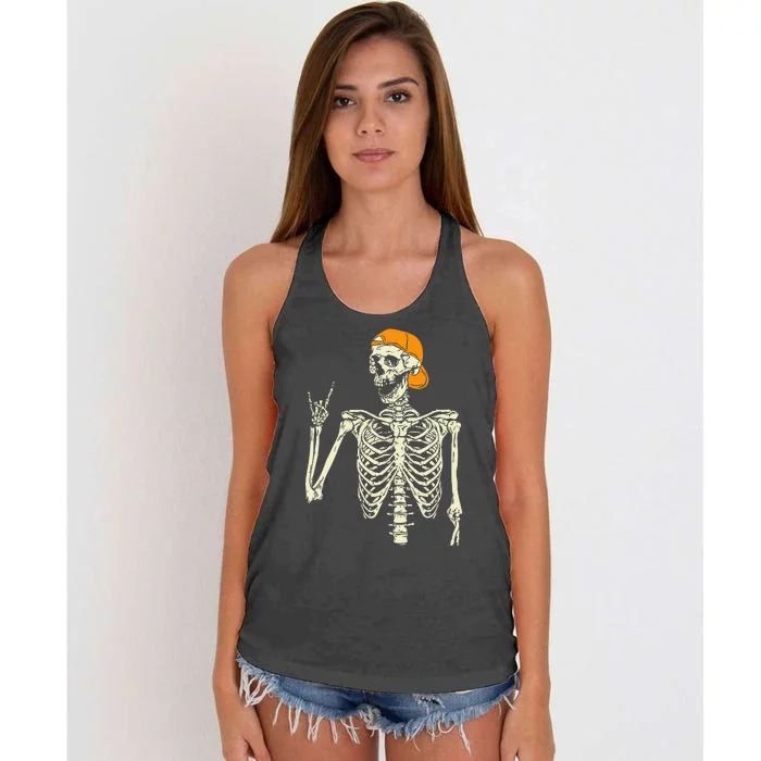 Rocker Skeleton Cap Skater Cool Halloween Punk Rock Women's Knotted Racerback Tank