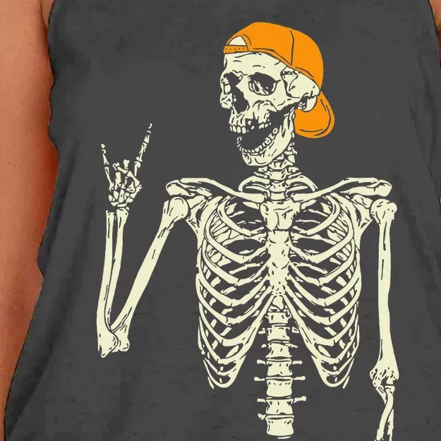 Rocker Skeleton Cap Skater Cool Halloween Punk Rock Women's Knotted Racerback Tank