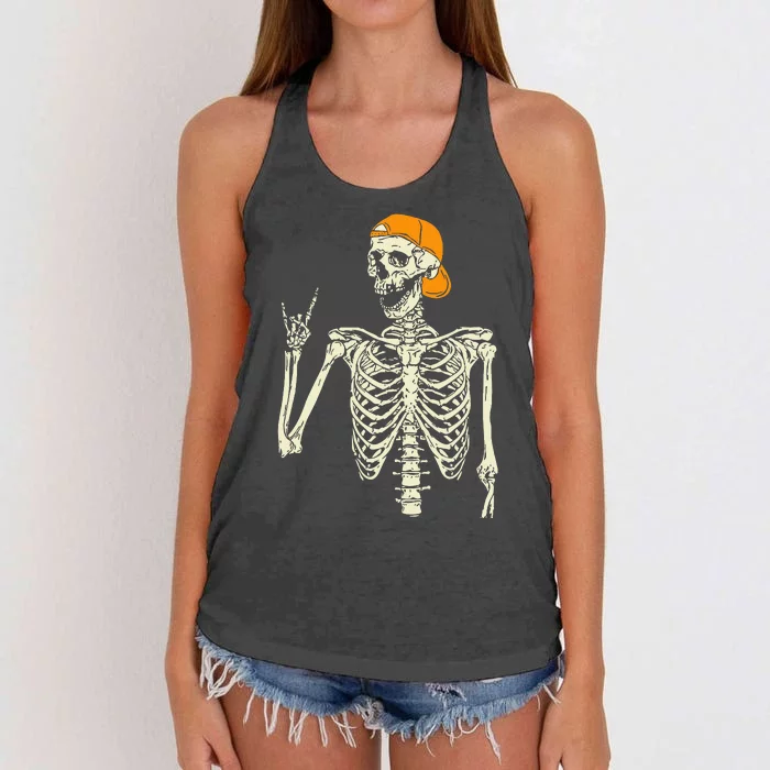 Rocker Skeleton Cap Skater Cool Halloween Punk Rock Women's Knotted Racerback Tank