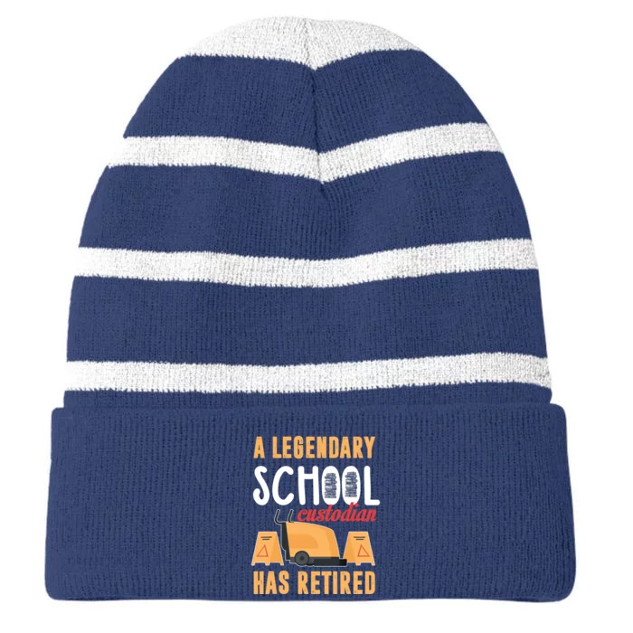 Retired School Custodian Gift School Custodian Retirement Striped Beanie with Solid Band