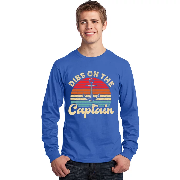 Retro Sunset Captain Wife Funny Dibs On The Captain Gift Long Sleeve Shirt