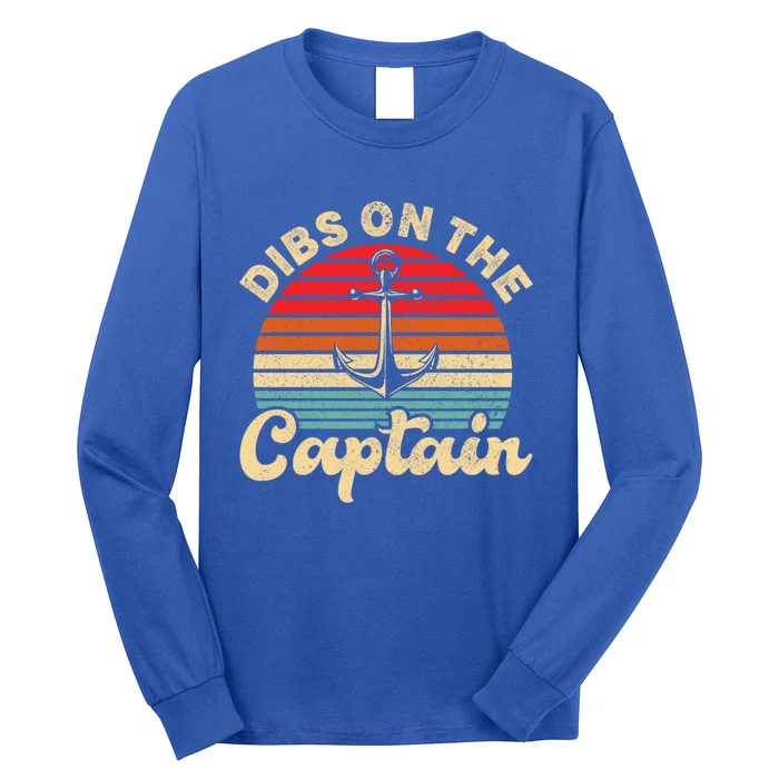 Retro Sunset Captain Wife Funny Dibs On The Captain Gift Long Sleeve Shirt