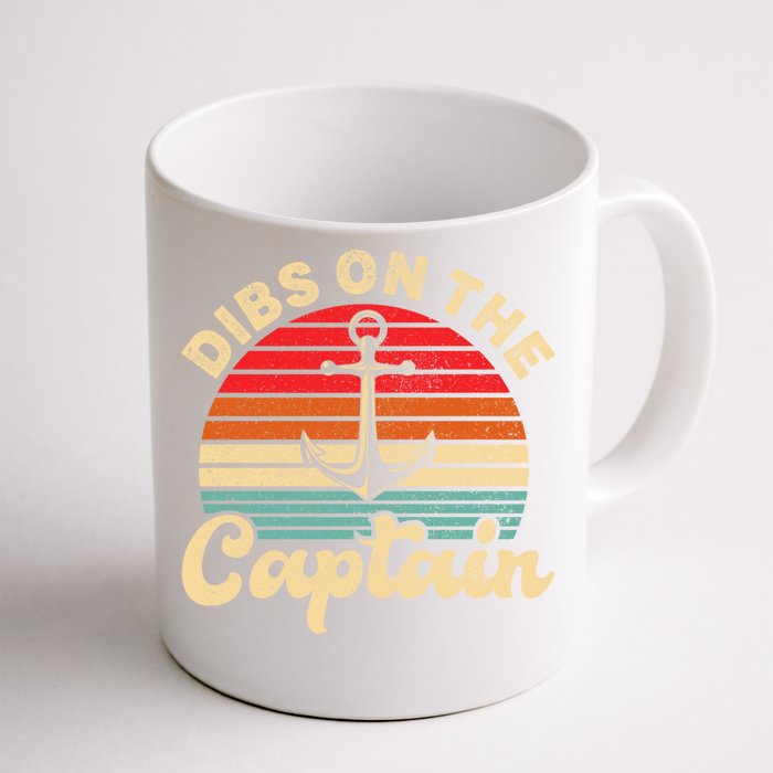 Retro Sunset Captain Wife Funny Dibs On The Captain Gift Front & Back Coffee Mug