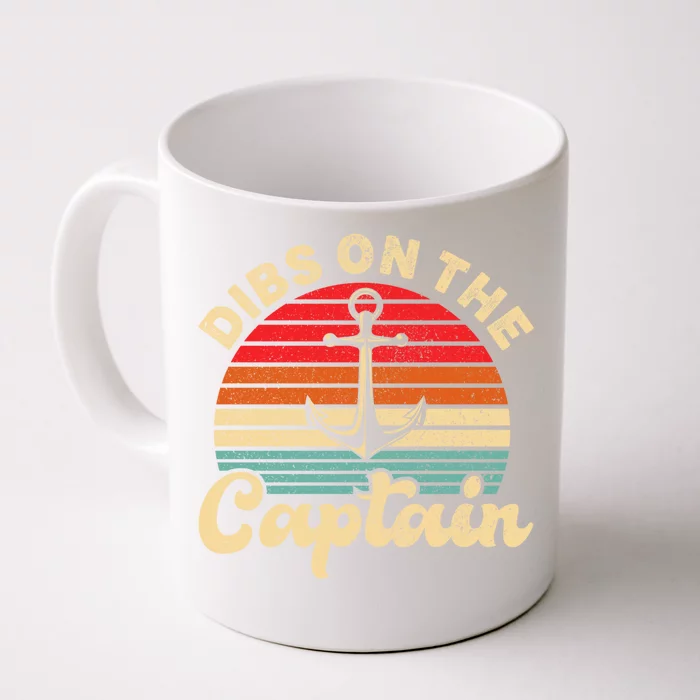 Retro Sunset Captain Wife Funny Dibs On The Captain Gift Front & Back Coffee Mug